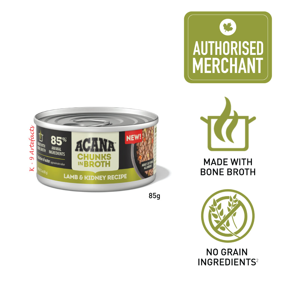 Acana Chunks in Broth Lamb & Kidney Recipe Canned Cat Food 85g