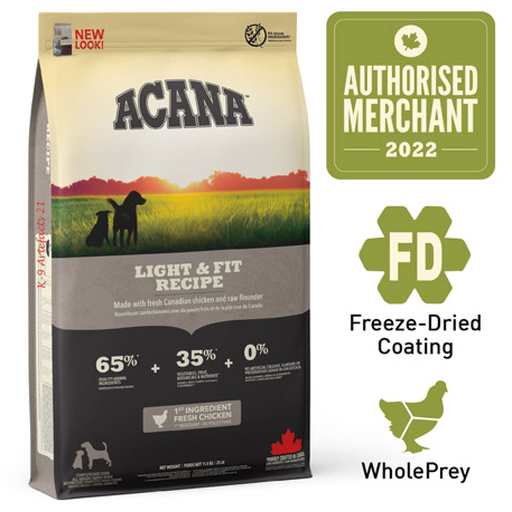 Acana Heritage Light & Fit Recipe Chicken & Raw Flounder All Breeds Grain-Free Dry Dog Food 11.4kg