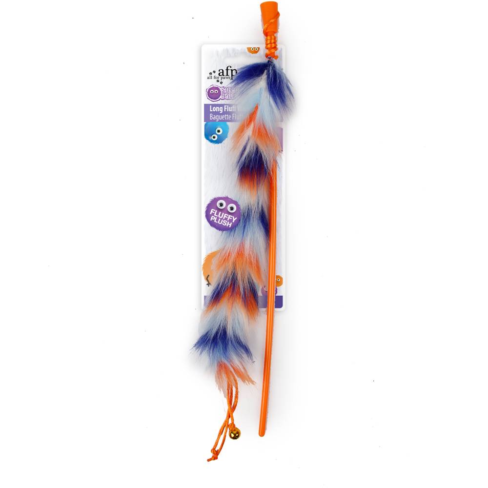 All For Paws Furry Ball Long Fluff Wand Orange