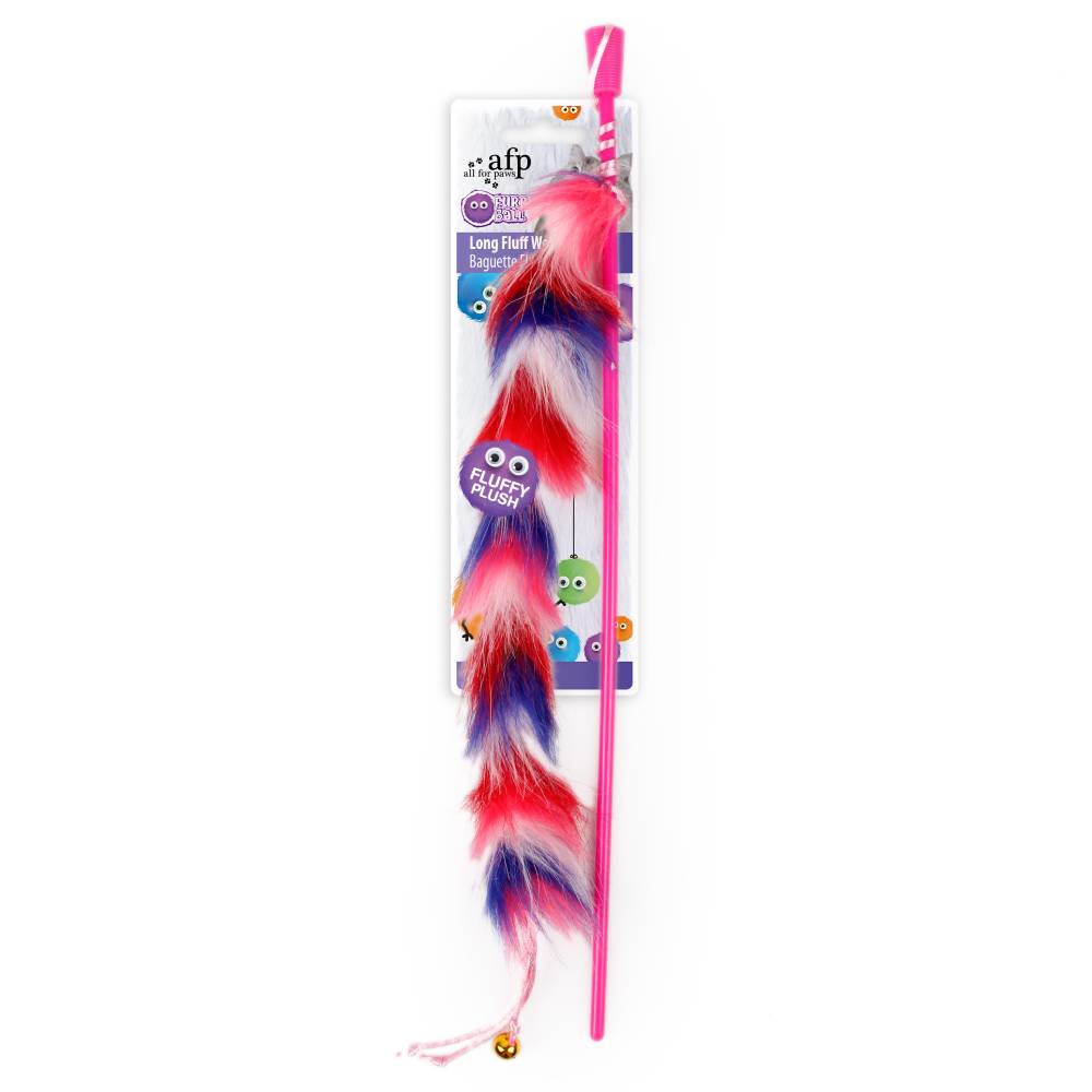 All For Paws Furry Ball Long Fluff Wand Red