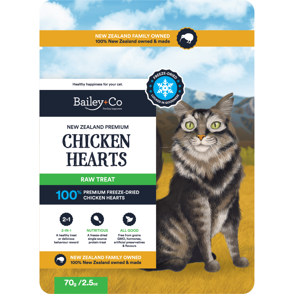 Bailey+Co Cat Freeze-Dried Raw Treat New Zealand Chicken Hearts 70g