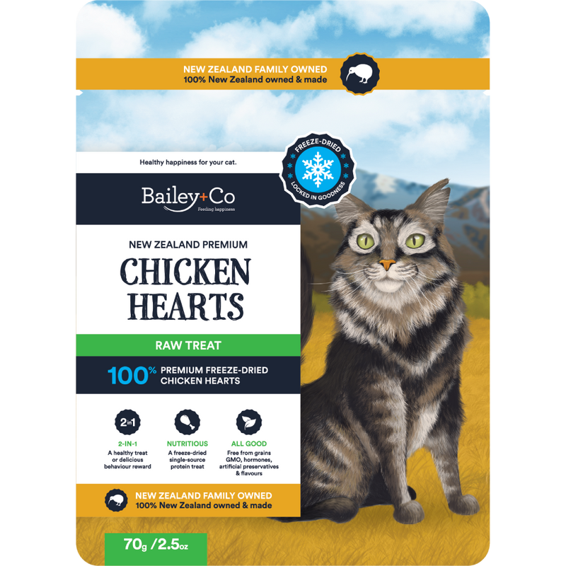 Bailey+Co Cat Freeze-Dried Raw Treat New Zealand Chicken Hearts 70g