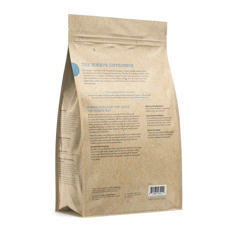 Boneve Dog Freeze-Dried Raw Prey Free-Range Grass-Fed Beef & Hoki 100g