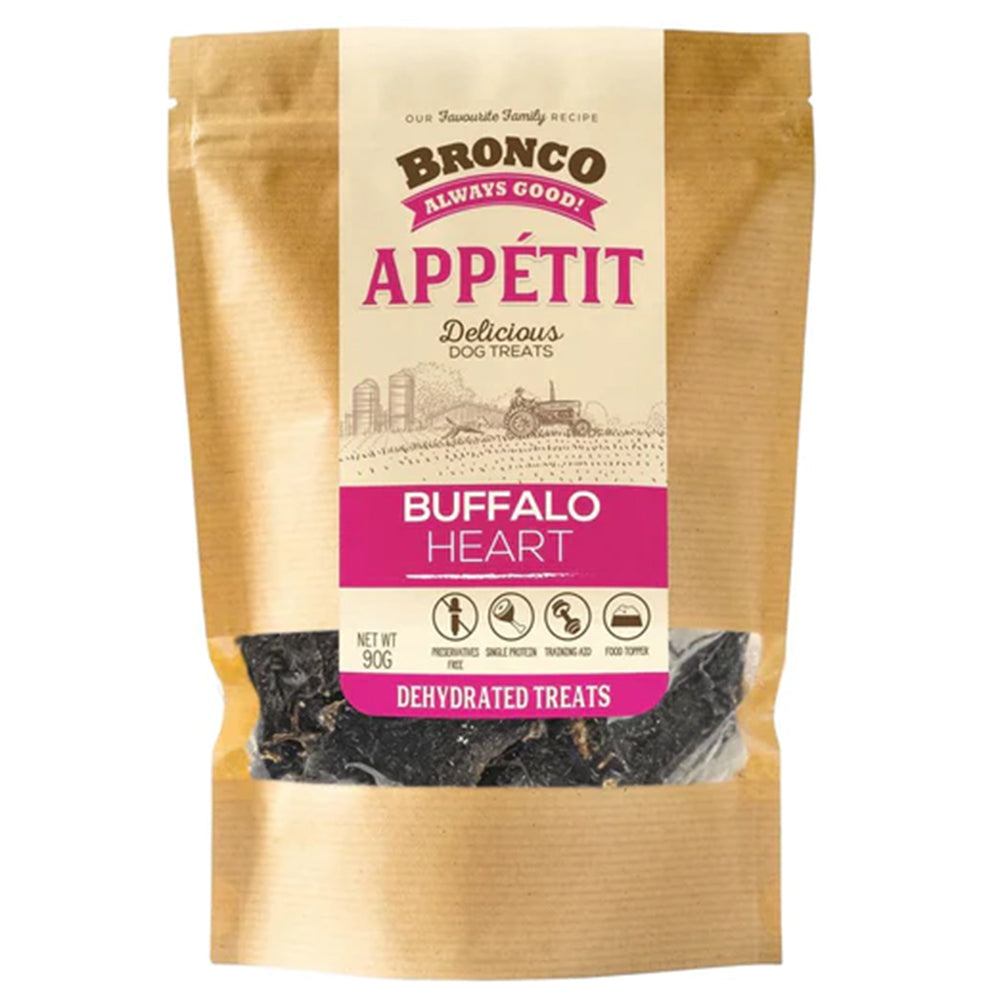 Bronco Dog Appetit Dehydrated Treats Buffalo Heart 90g