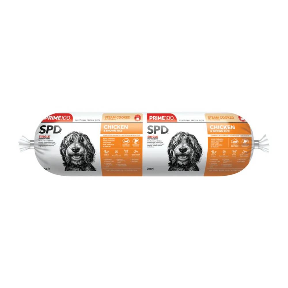 *CHILLED* Prime100 Dog SPD - Chicken & Brown Rice Cooked Roll 2kg (EXPIRY 5 JUL 2026)