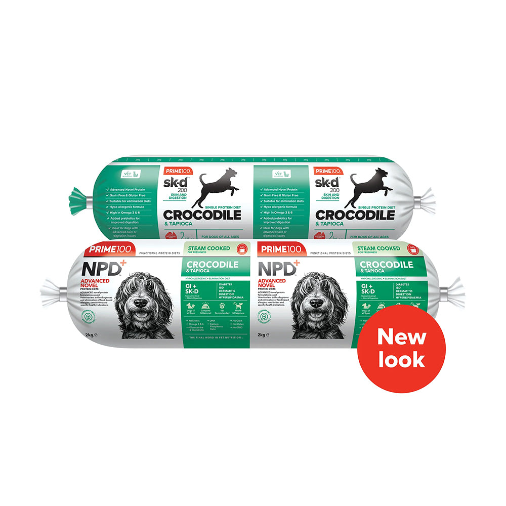 *CHILLED* Prime100 Dog NPD - Crocodile & Tapioca Cooked Roll 2kg (LIMITED STOCKS) (EXPIRY 25 AUG 2026)