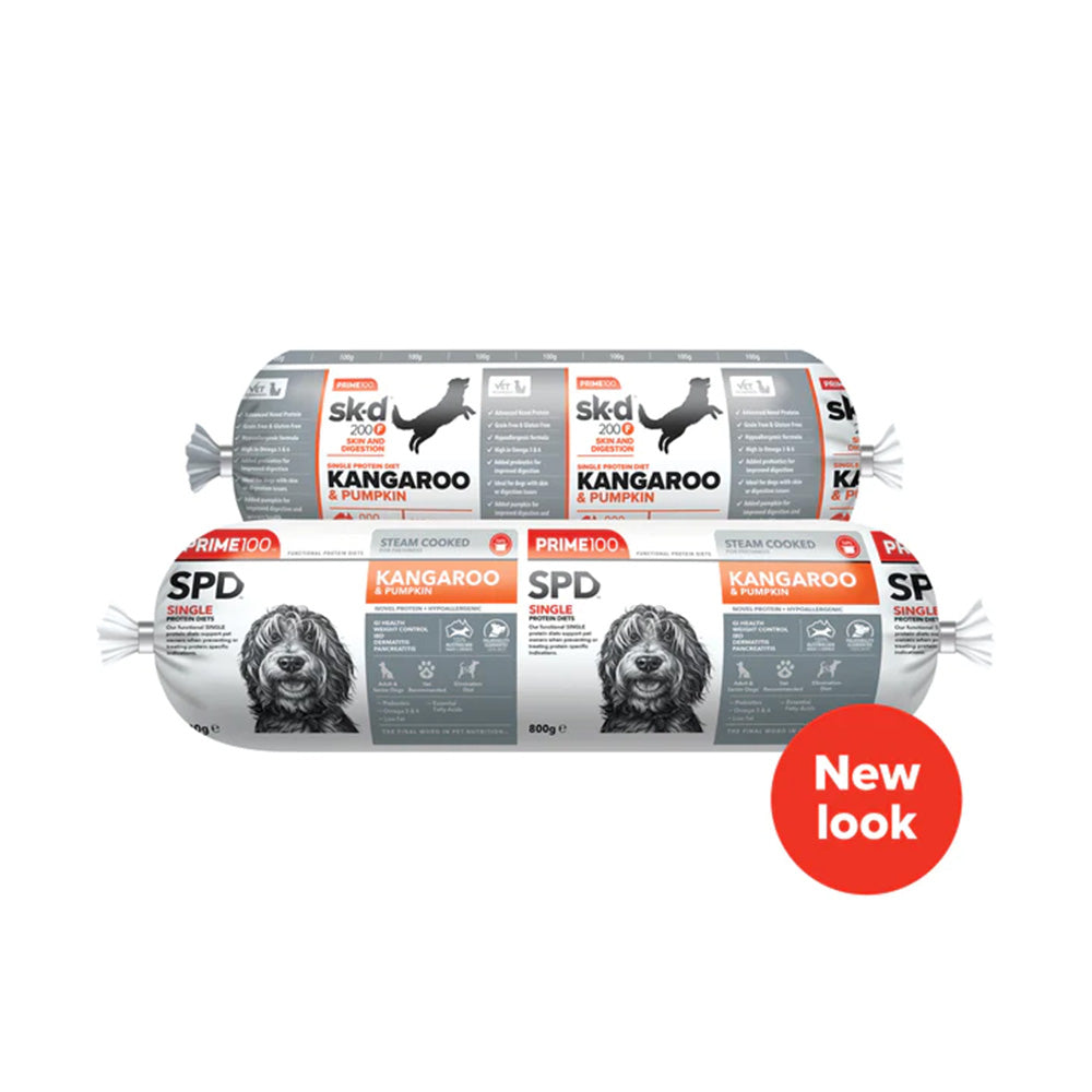*CHILLED* Prime100 Dog SPD - Kangaroo & Pumpkin Cooked Roll 2kg (EXPIRY 20 AUG 2026)