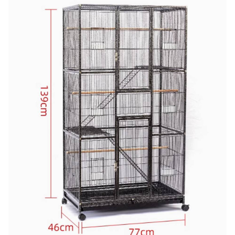 CLD SC7 Pet Cage Black 3-tier with Wheels (L77cm x B46cm x H139cm)