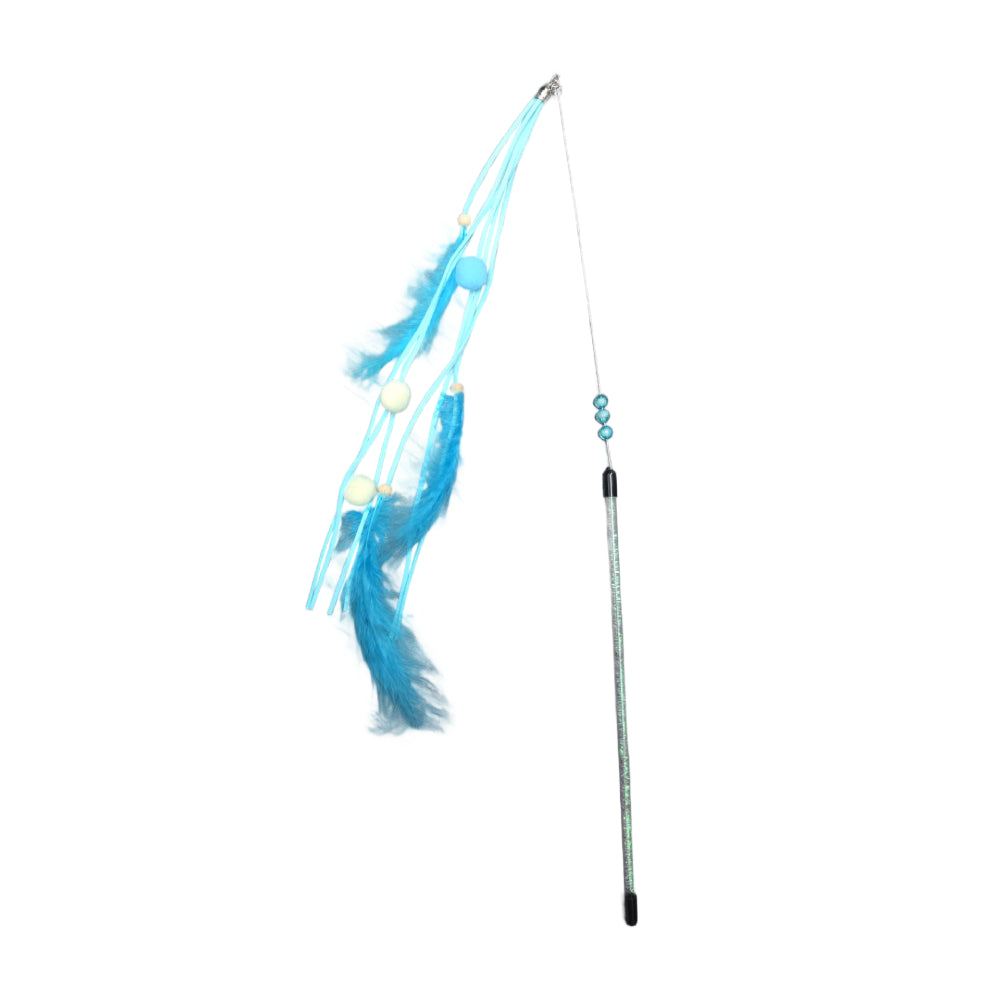 Cat Teaser Transparent Stick with Blue Feather & Bell 25cm (YHCT004)