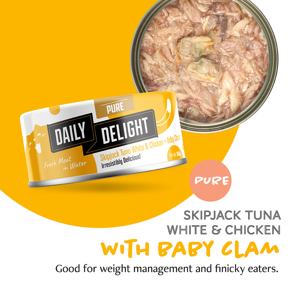 Daily Delight Pure Skipjack Tuna White & Chicken with Baby Clam Canned Cat Food 80g (DD41N)