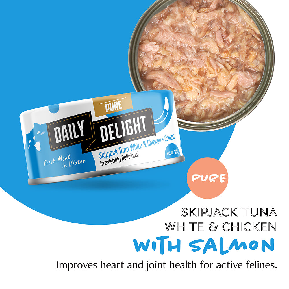 Daily Delight Pure Skipjack Tuna White & Chicken with Salmon Canned Cat Food 80g (DD43N)