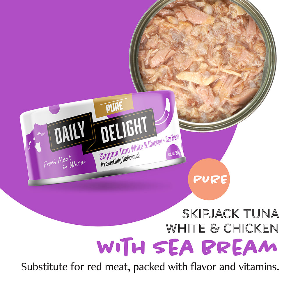 Daily Delight Pure Skipjack Tuna White & Chicken with Sea Bream Canned Cat Food 80g (DD44N)