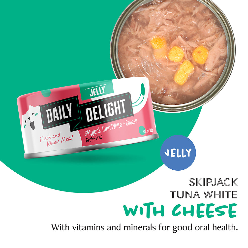 Daily Delight Skipjack Tuna White with Cheese in Jelly Canned Cat Food 80g (DD52N)