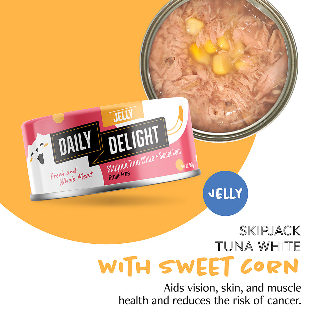Daily Delight Skipjack Tuna White with Sweet Corn in Jelly Canned Cat Food 80g (DD56N)