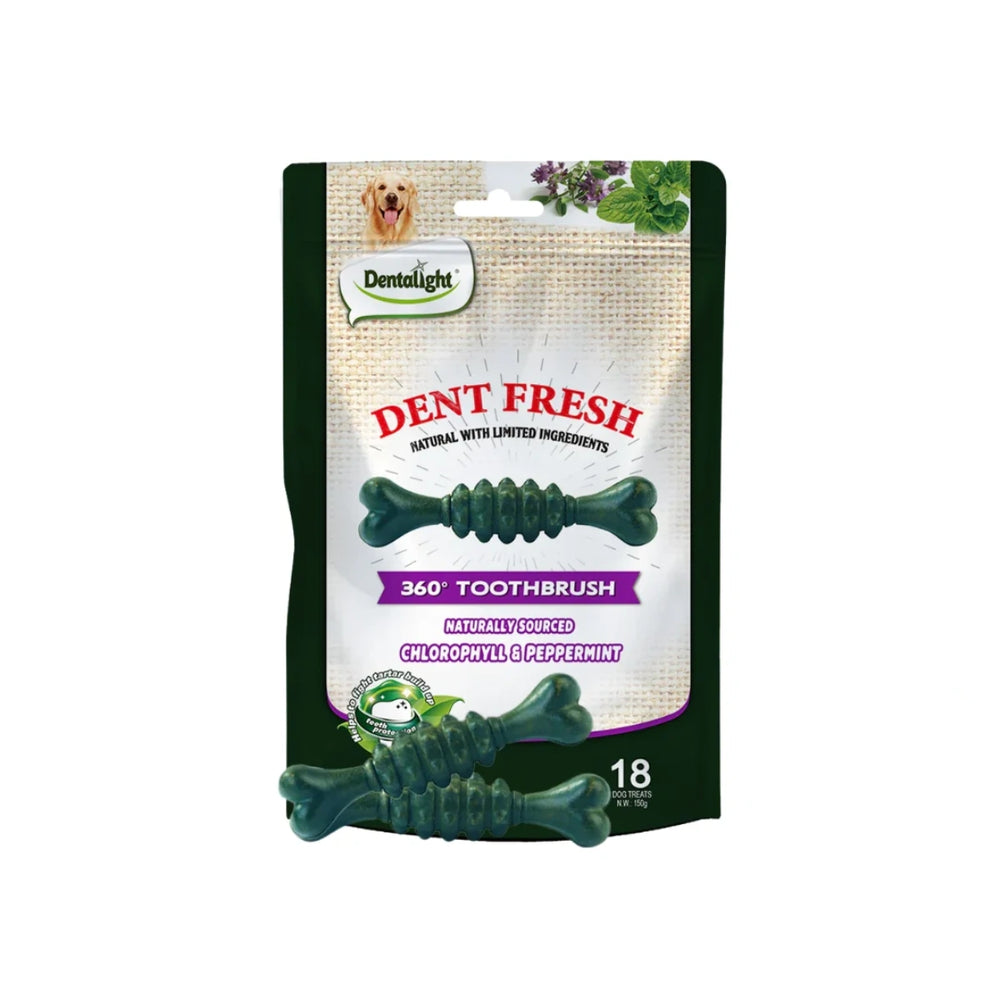 Dentalight Dent Fresh 360 Toothbrush Fresh Breath Dog Dental Treat 18pcs/150g