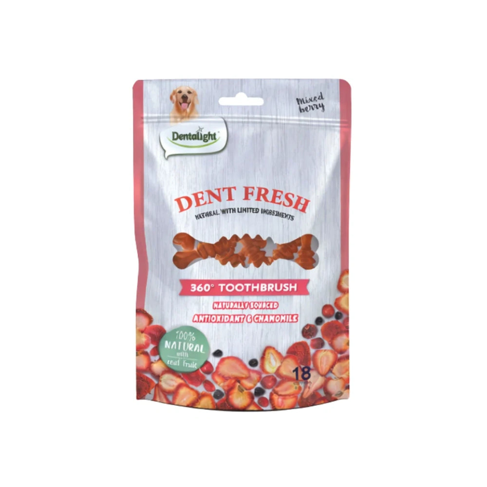 Dentalight Dent Fresh 360 Toothbrush Mixed Berry Dog Dental Treat 18pcs/150g