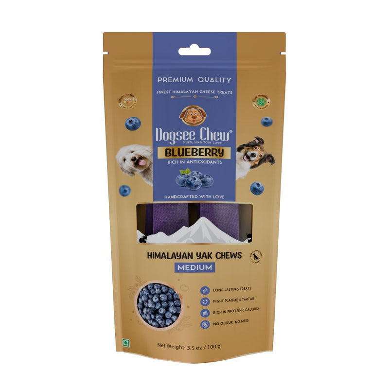 Dogsee Dog Chew Medium Himalayan Yak Chews Blueberry 100g