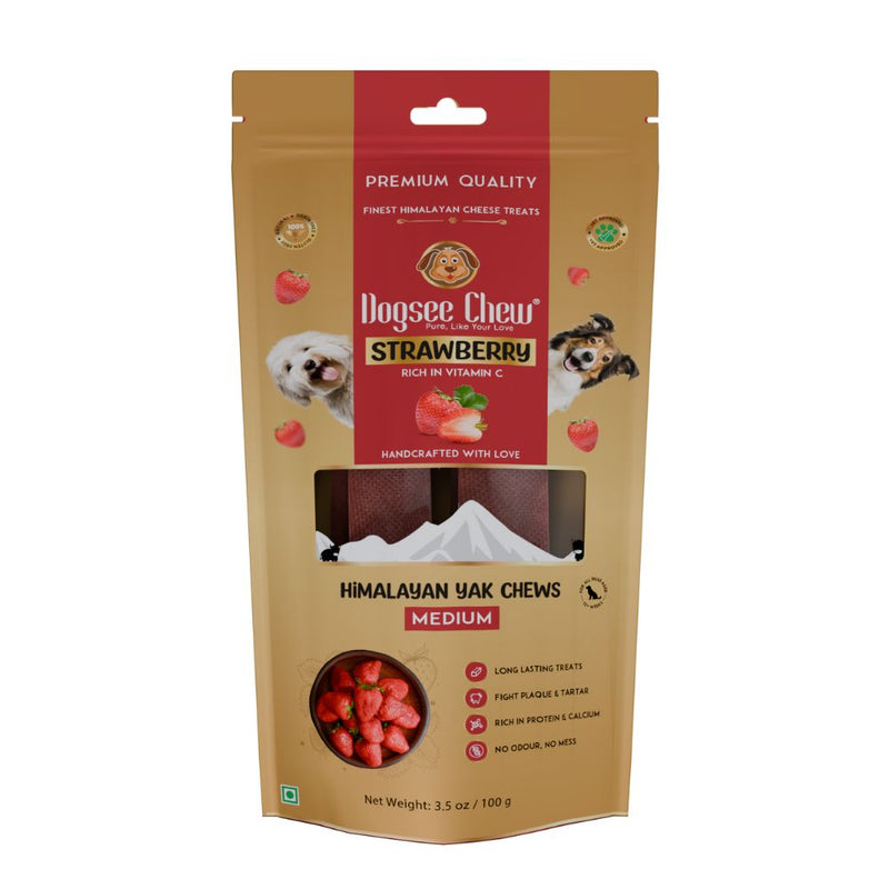 Dogsee Dog Chew Medium Himalayan Yak Chews Strawberry 100g