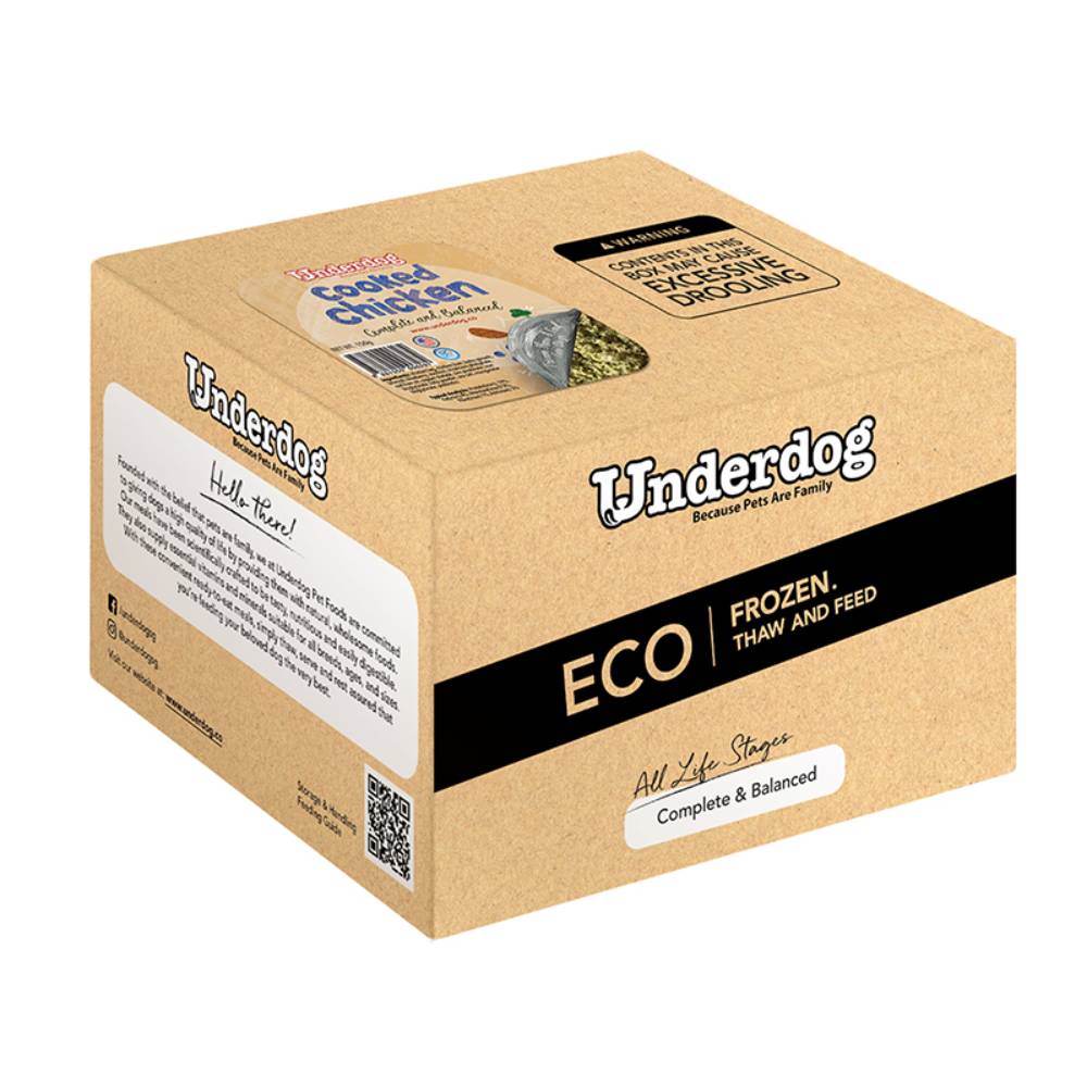 *FROZEN* Underdog Dog Cooked Chicken Complete and Balanced 3kg (150g x 20)