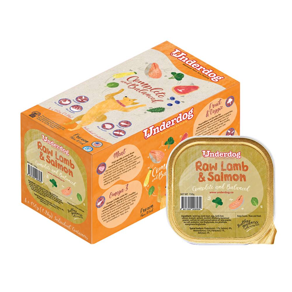 *FROZEN* Underdog Dog Raw Lamb & Salmon Complete and Balanced 1.2kg (150g x 8)