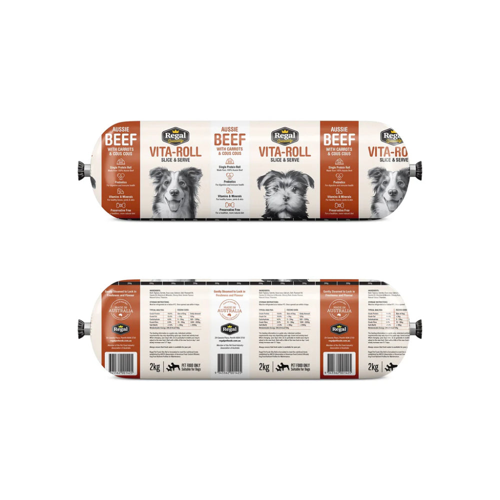 *FROZEN* Regal Fresh Vita Roll Cooked Beef with Carrots & Cous Cous 2kg