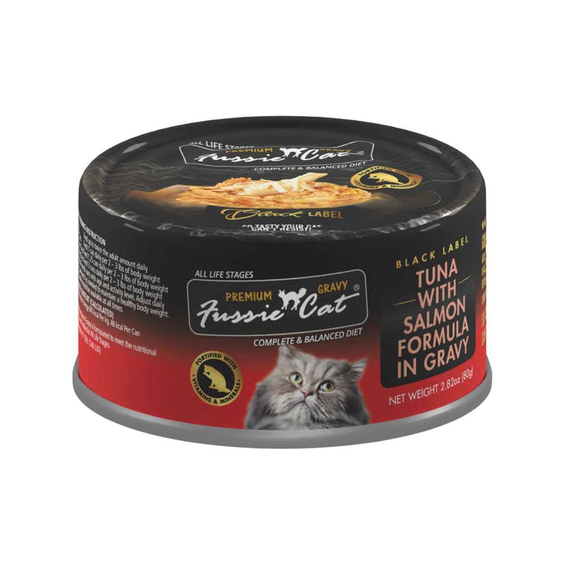 Fussie Cat Black Label Tuna with Salmon in Gravy 80g