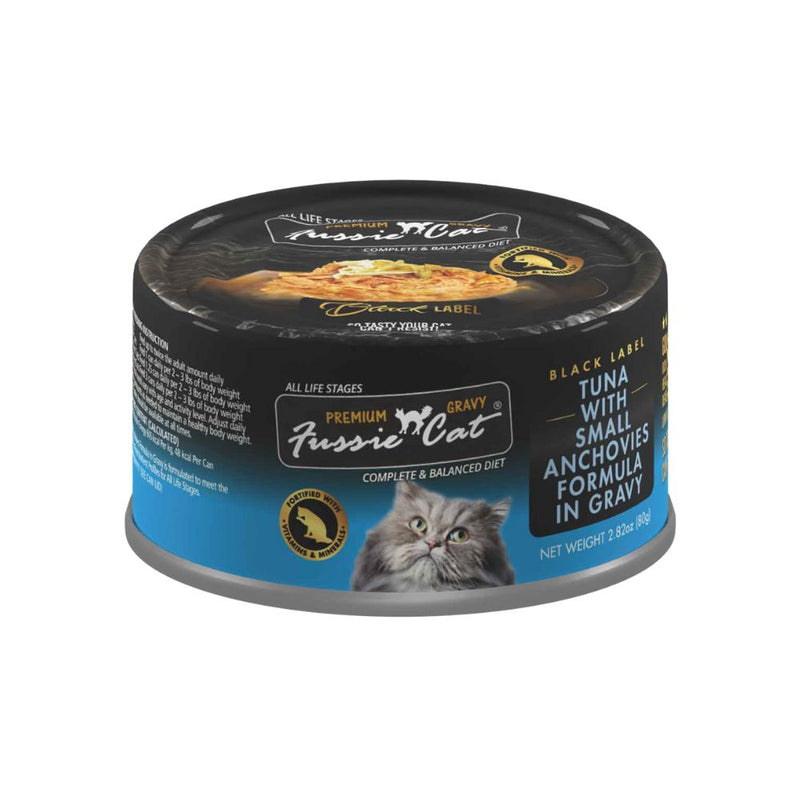 Fussie Cat Black Label Tuna with Small Anchovies in Gravy 80g