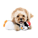 FuzzYard Finneck The Penguin Christmas dog plush toy shown in use