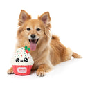 FuzzYard Frosty The Cupcake Christmas dog plush toy shown in use