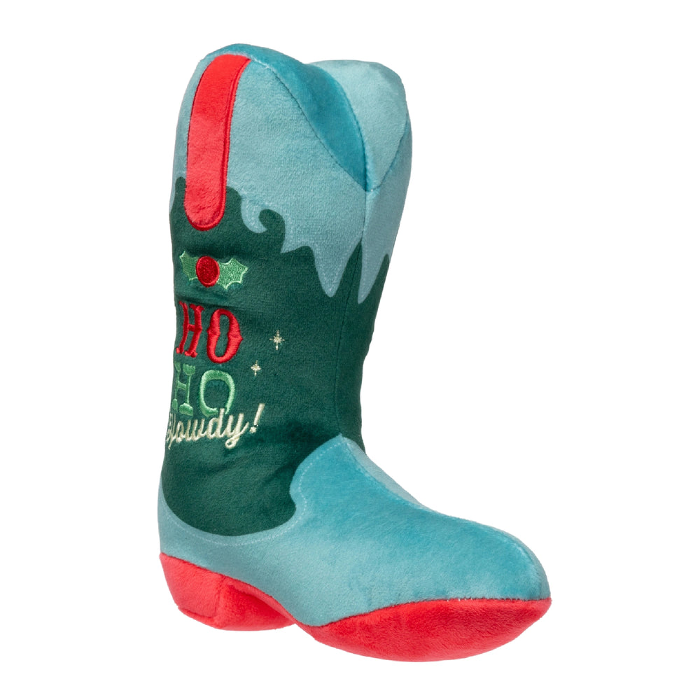 FuzzYard Ho Ho Howdy Boot Christmas dog plush toy front view