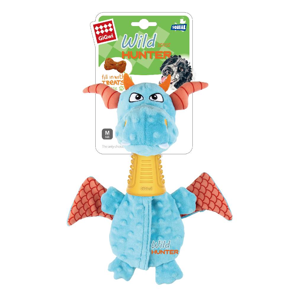 GiGwi Enrichment Dog Toy Wild Hunter Treats with Squeaker & Crinkle Dragon