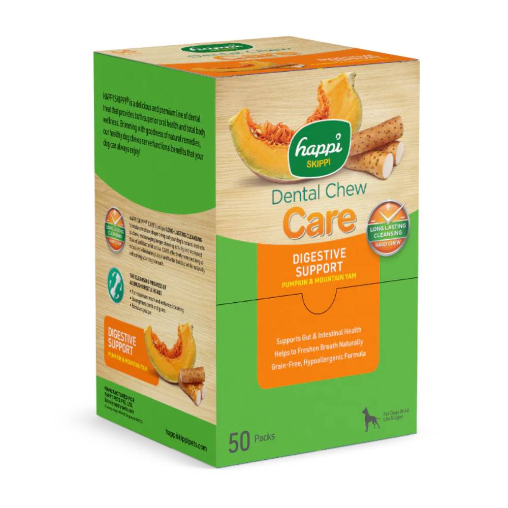 Happi Doggy Dental Chew Care Hard Chew Digestive Support Pumpkin & Mountain Yam Regular 25g x 50pcs