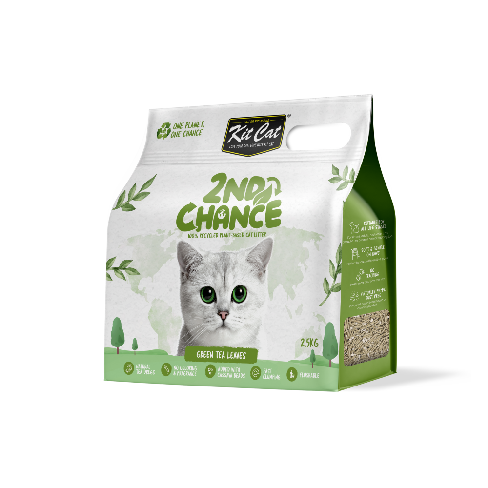 Kit Cat 2nd Chance Plant-Based Green Tea Leaves Clumping Cat Litter 2.5kg