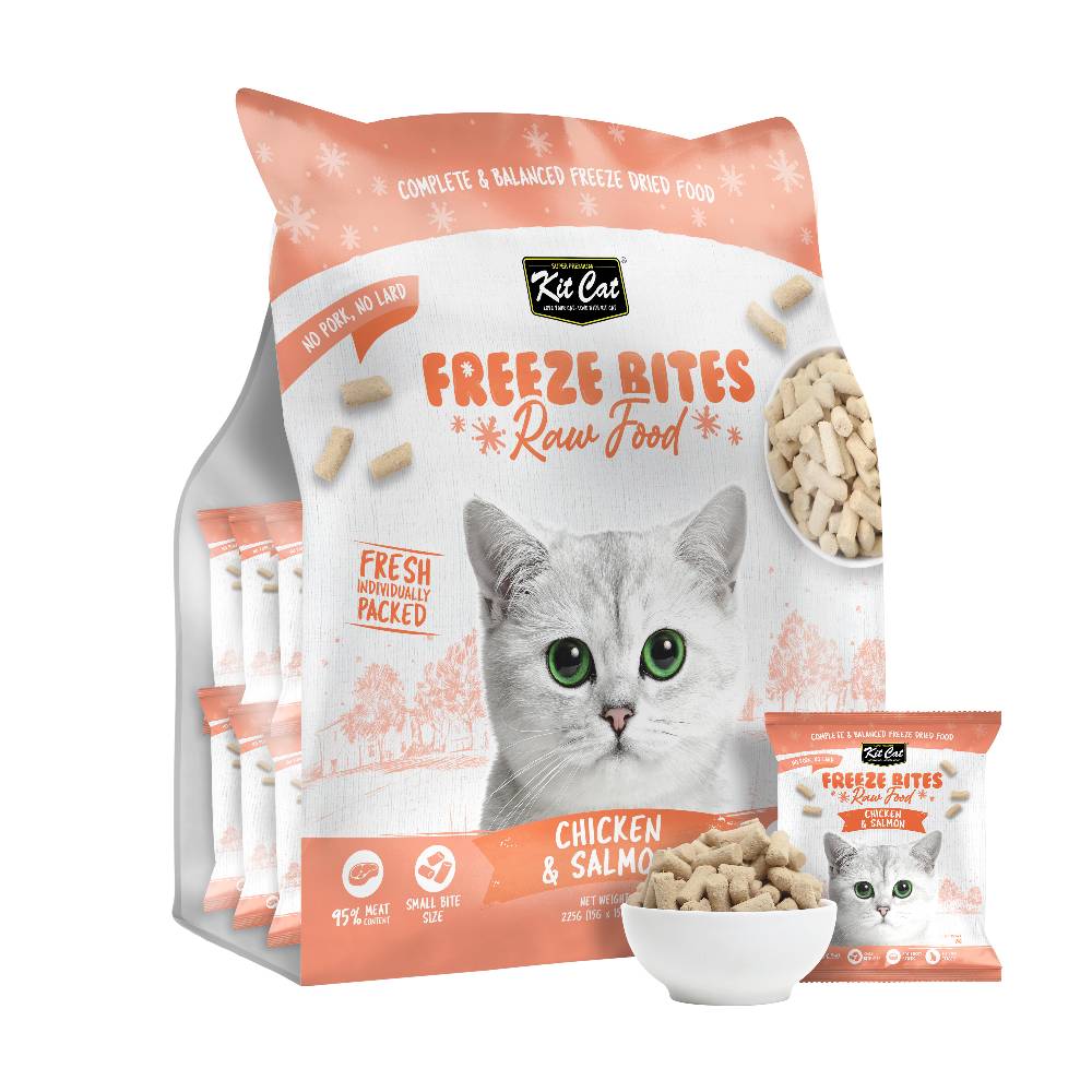 Kit Cat Freeze Bites Raw Food Chicken & Salmon 225g (15g x 15)