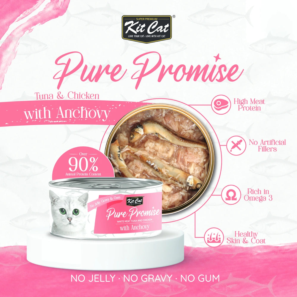 Kit Cat Pure Promise Natural Slow-Cooked Tuna & Anchovy Canned Cat Food 80g
