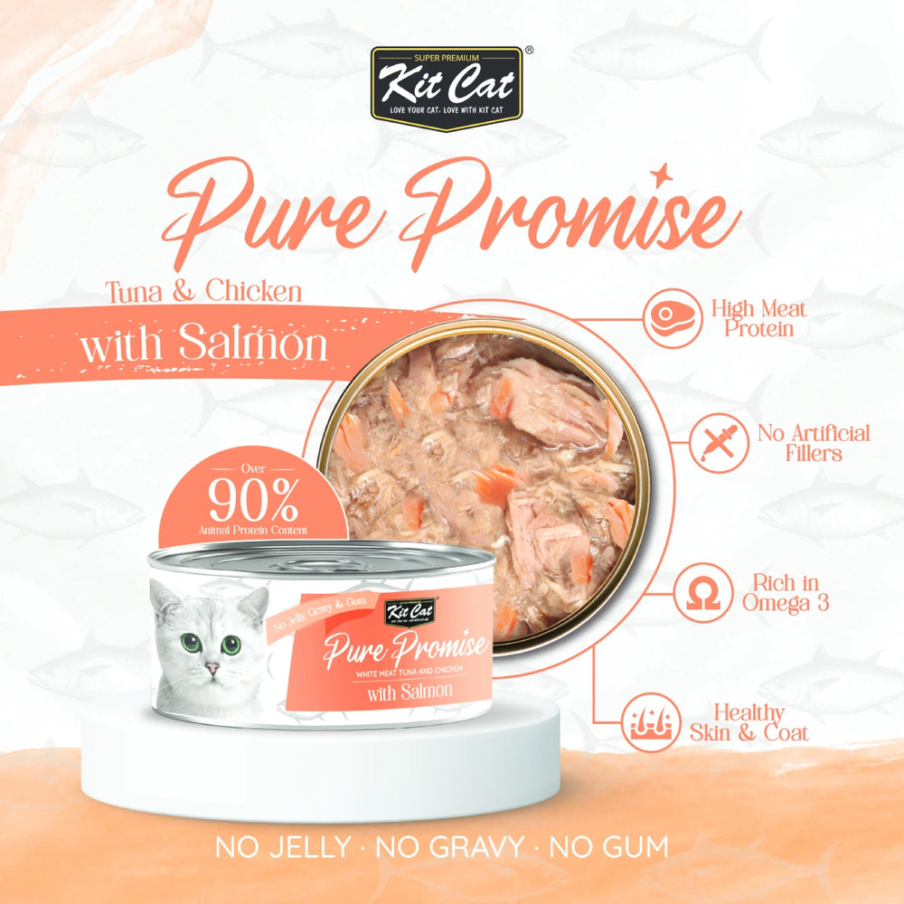 Kit Cat Pure Promise Natural Slow-Cooked Tuna & Salmon Canned Cat Food 80g