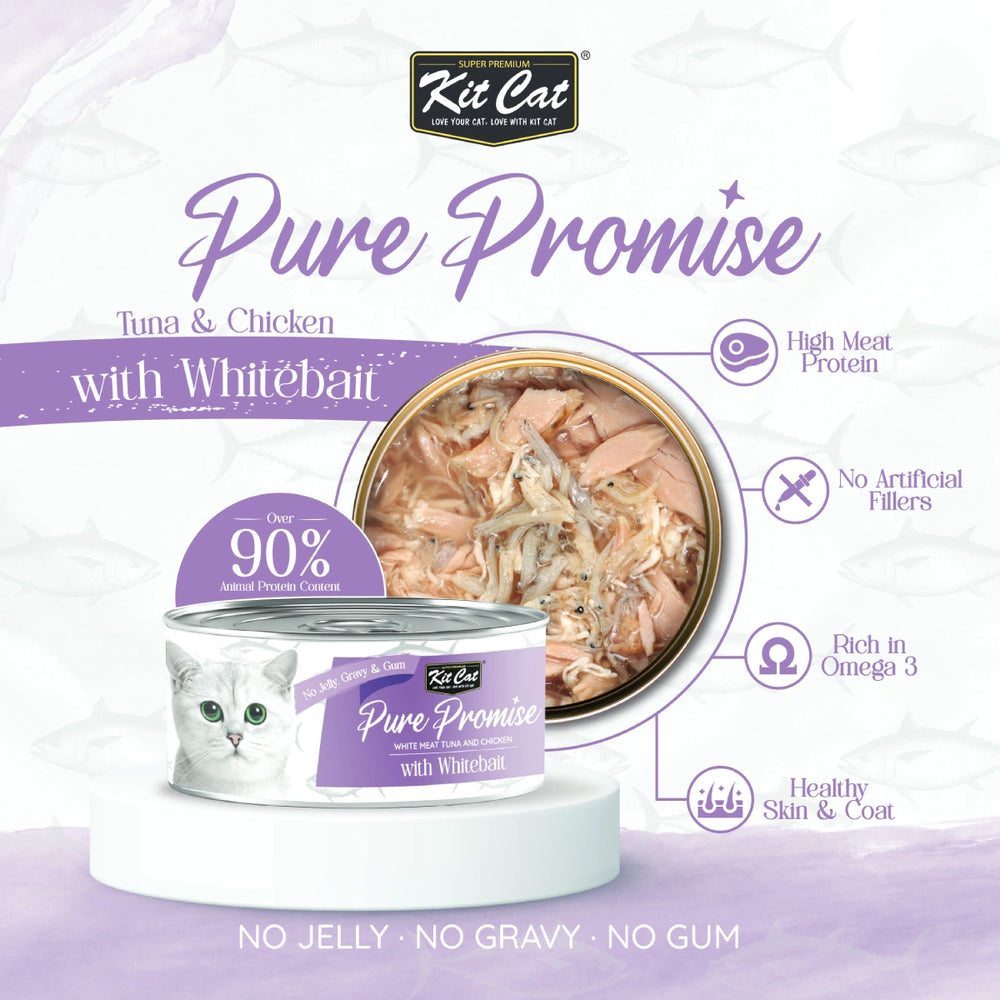 Kit Cat Pure Promise Natural Slow-Cooked Tuna & Whitebait Canned Cat Food 80g