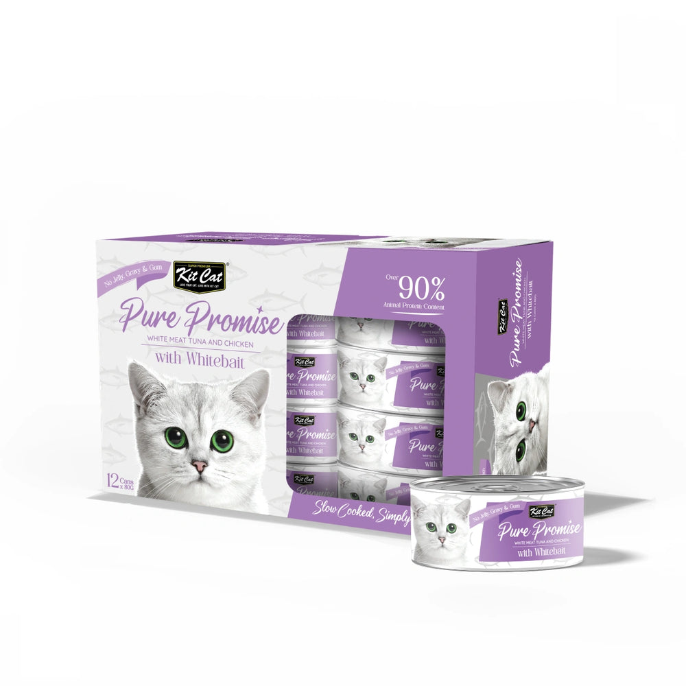 Kit Cat Pure Promise Natural Slow-Cooked Tuna & Whitebait Canned Cat Food 80g x 12