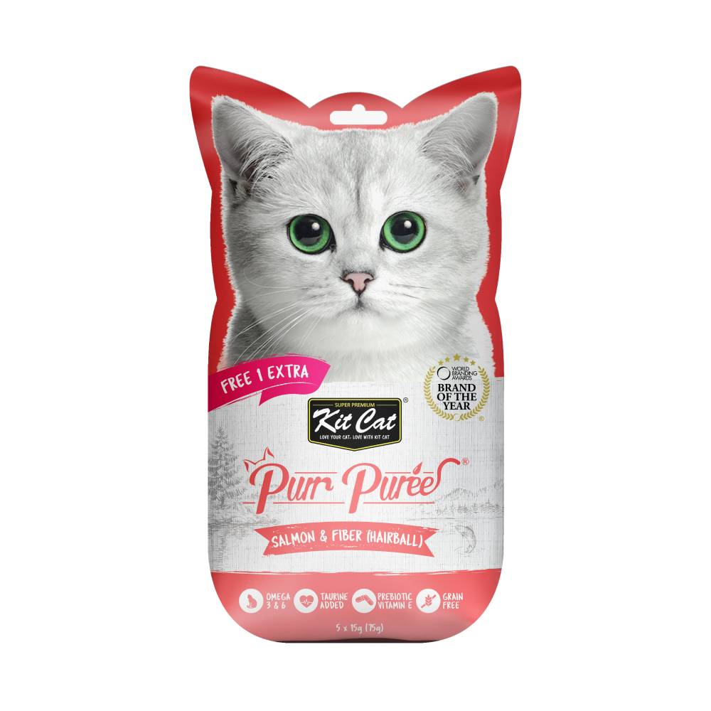 Kit Cat Purr Puree Hairball Salmon & Fiber (5 x 15g)