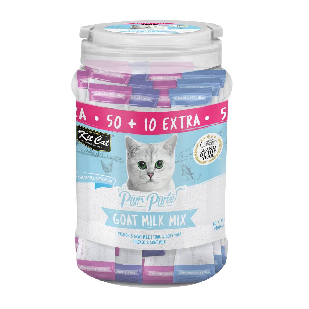 Kit Cat Purr Puree Goat Milk Mix Liquid Grain-Free Cat Treats (60 x 15g)