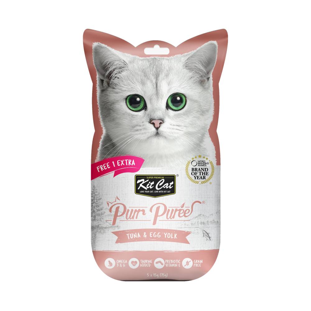 Kit Cat Purr Puree Tuna & Egg Yolk Liquid Grain-Free Cat Treats (5 x 15g)