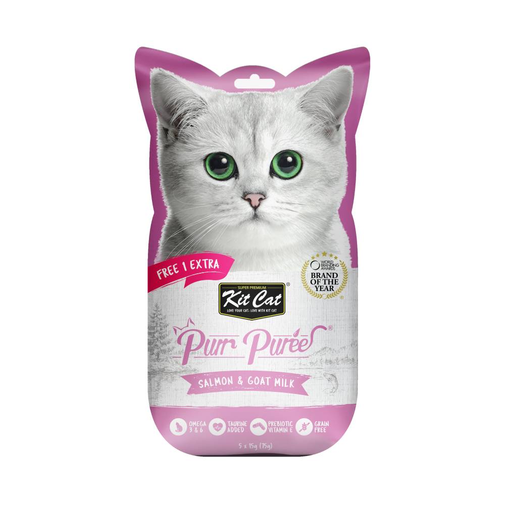 Kit Cat Purr Puree Salmon & Goat Milk Grain-Free Cat Treats (5 x 15g)