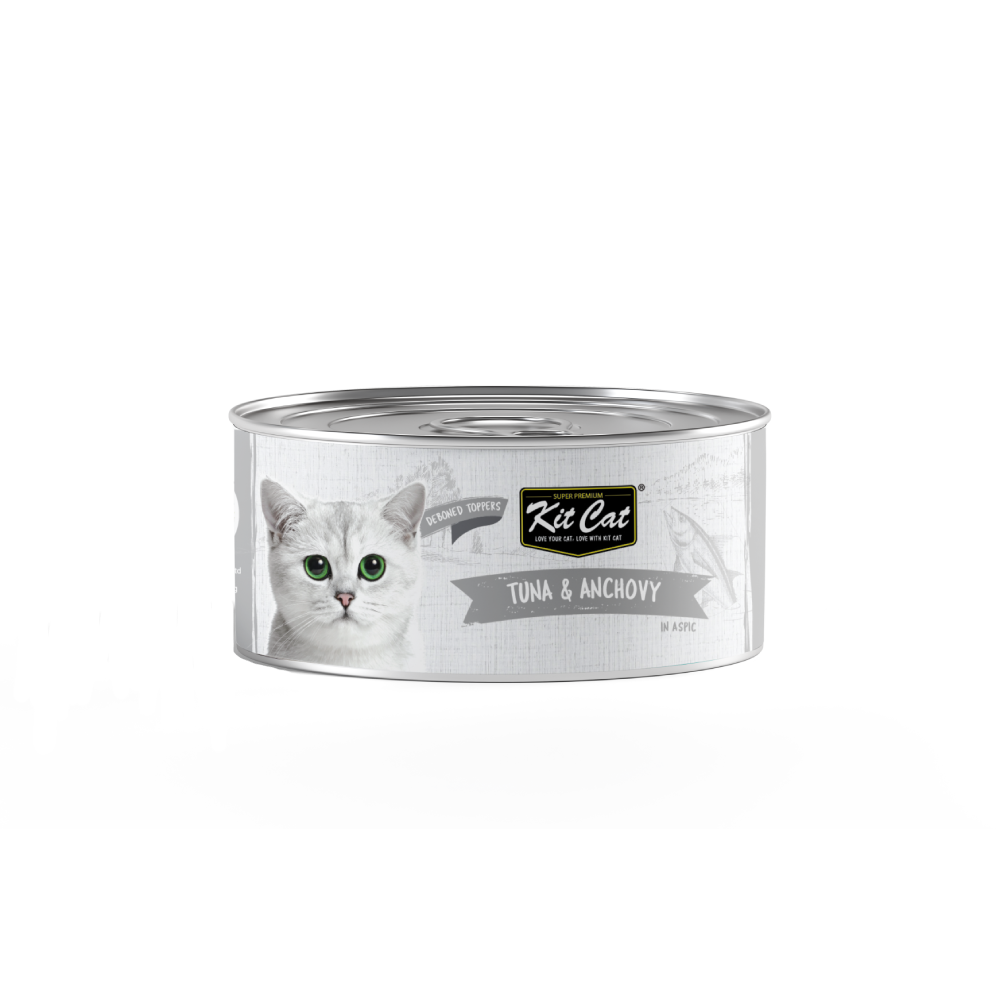 Kit Cat Super Premium Deboned Tuna & Anchovy Toppers Grain-Free Canned Cat Food 80g
