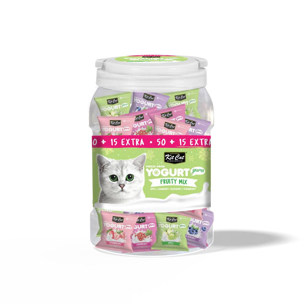 Kit Cat Yogurt Yums Freeze Dried Grain-Free Cat Treats Tub Fruity Mix 65g (1g x 65)