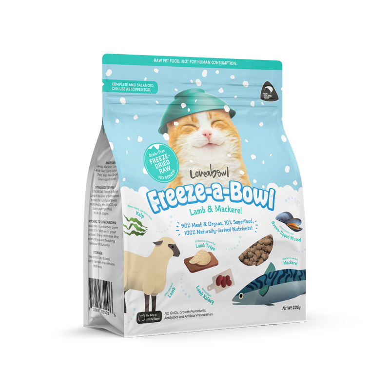 Loveabowl Cat Food Freeze A Bowl Freeze-Dried Raw Lamb & Mackerel 200g