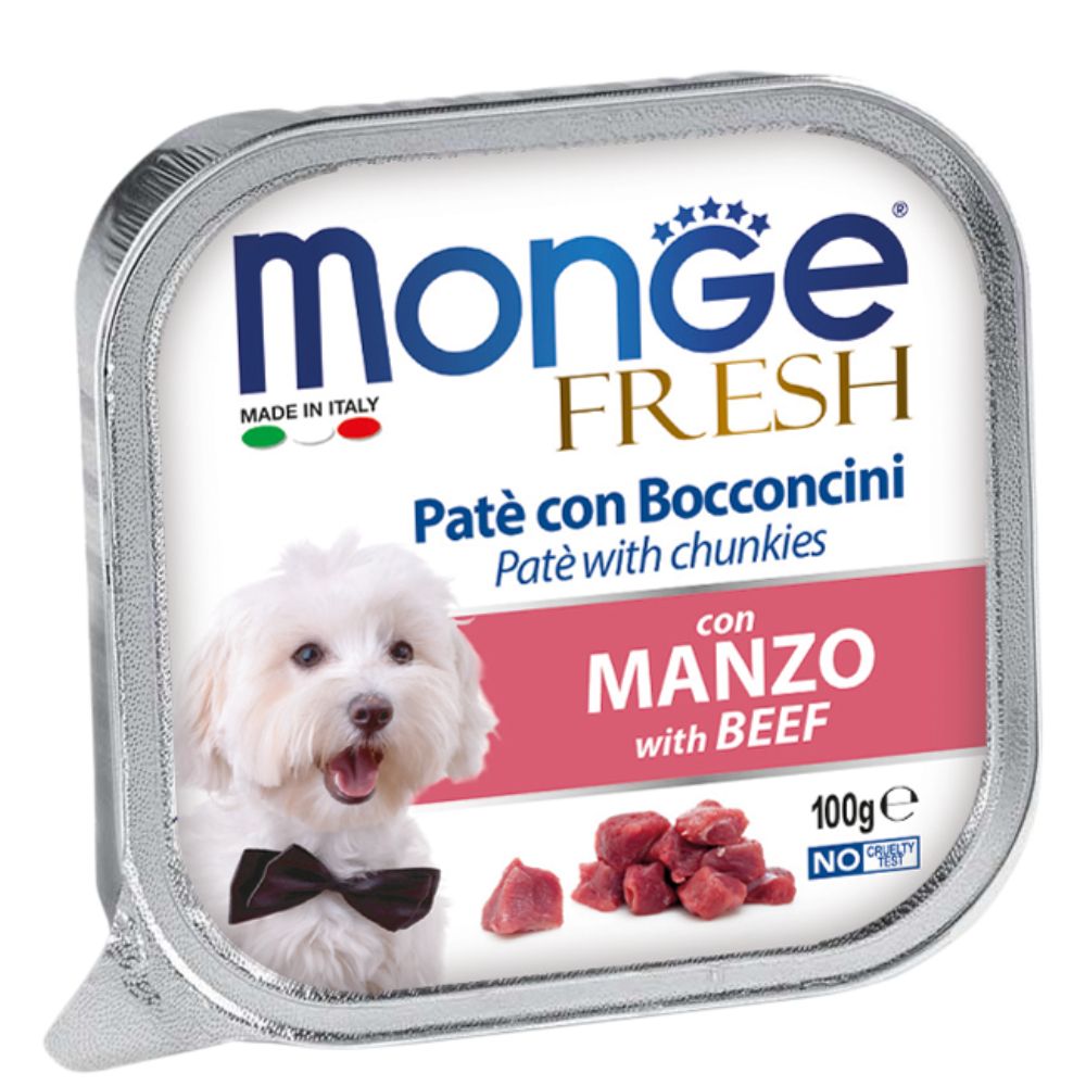 Monge Fresh - Beef Pate With Chunkies Tray Dog Food 100g