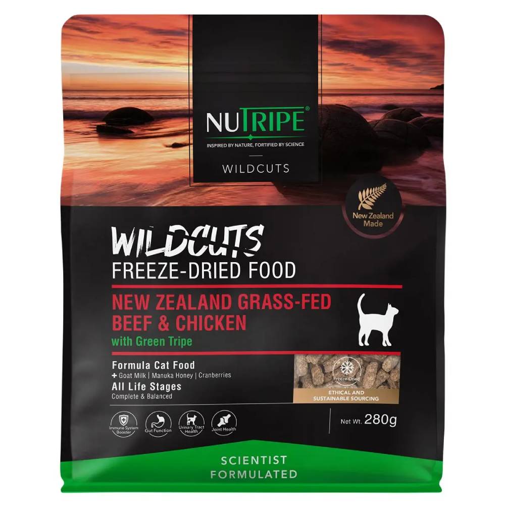 Nutripe Cat Wildcuts Freeze-Dried NZ Grass-Fed Beef & Chicken with Green Tripe 280g (EXPIRY AUG 2026)
