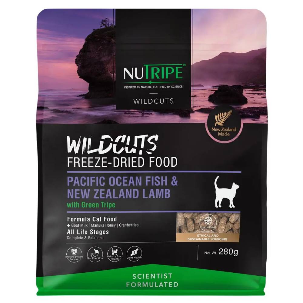 Nutripe Cat Wildcuts Freeze-Dried Pacific Ocean Fish & NZ Lamb with Green Tripe 280g (EXPIRY SEP 2026)