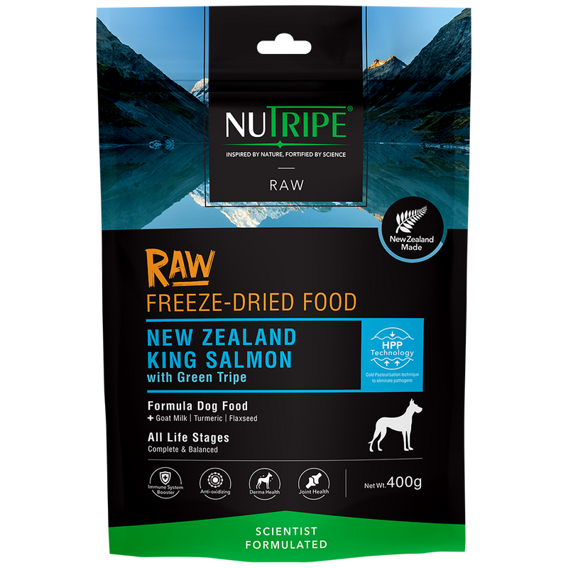 Nutripe Dog Raw Freeze Dried NZ King Salmon with Green Tripe 400g ( EXPIRY 22 MAY 2025 )