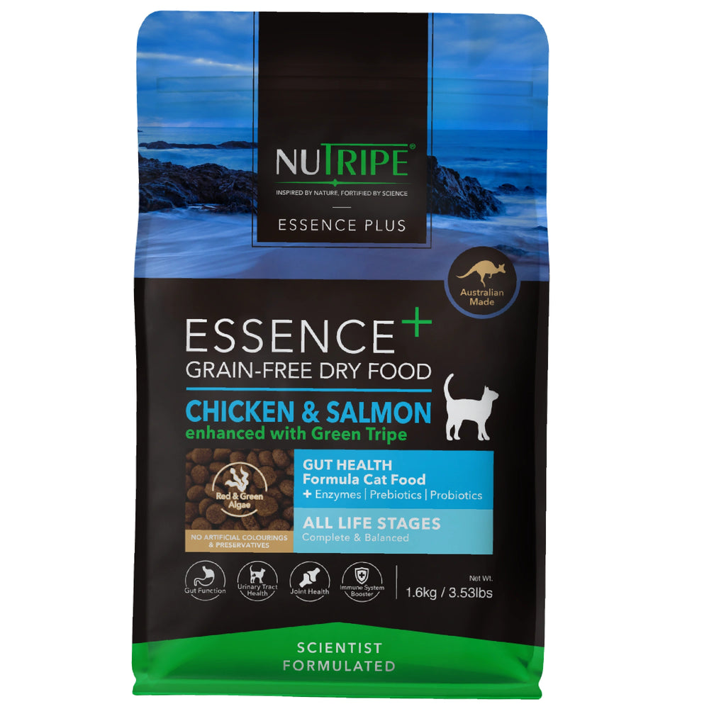 Nutripe Essence Plus Chicken & Salmon Grain-Free Dry Cat Food 1.6kg front of pack